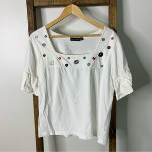 Dana Taylor White Buttons Embellished Women's Top